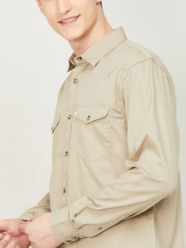 Celio beige plain cotton shirt