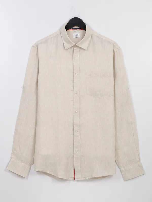 Celio beige plain linen shirt