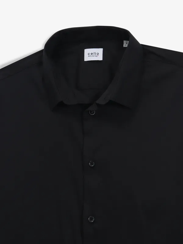 CELIO black plain cotton casual shirt
