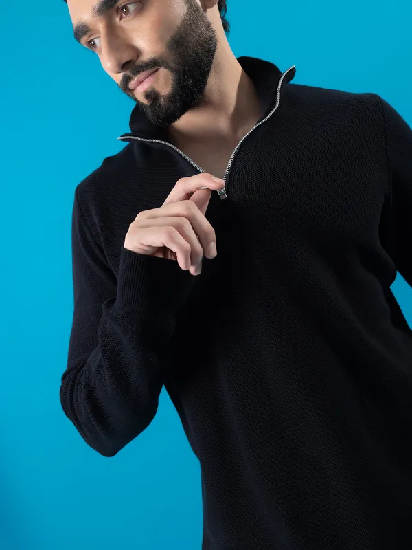 CELIO black zip closure polo t-shirt