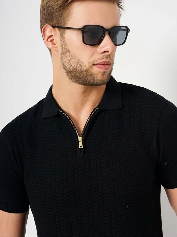 CELIO black zipper cotton t-shirt