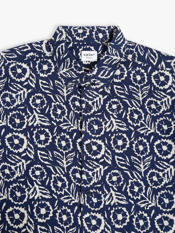 Celio blue printed cotton shirt