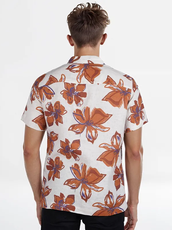 CELIO brown floral printed shirt in linen