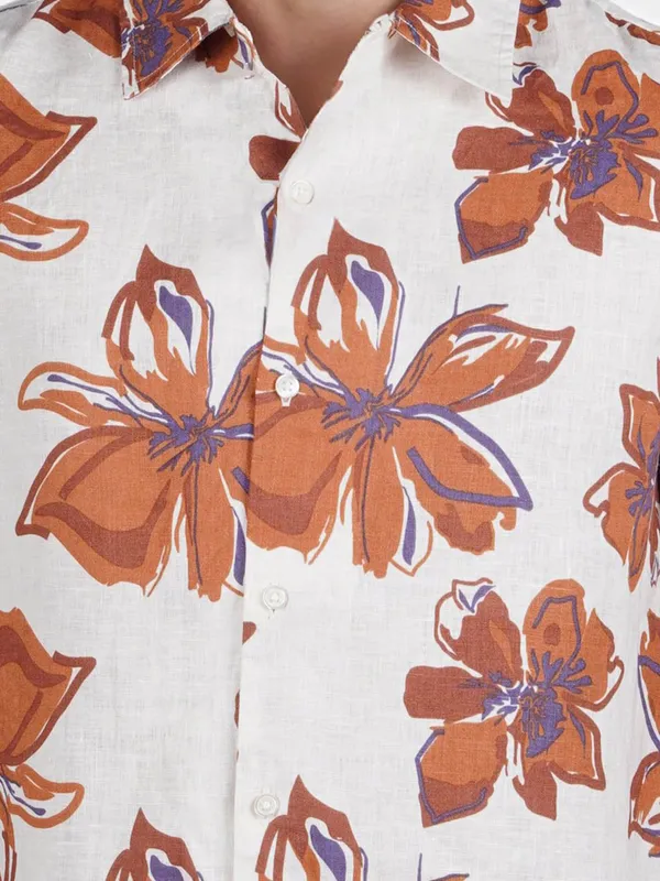 CELIO brown floral printed shirt in linen