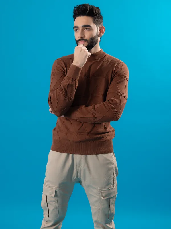 CELIO brown sweater t-shirt for men