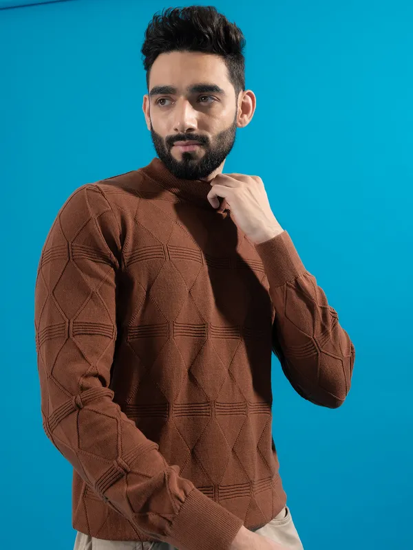 CELIO brown sweater t-shirt for men