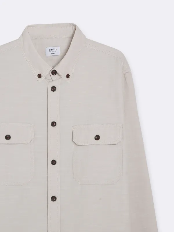 Celio cotton beige plain shirt