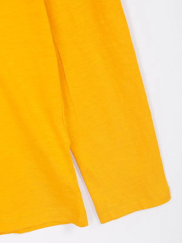 Celio cotton bright yellow full sleeves t shirt