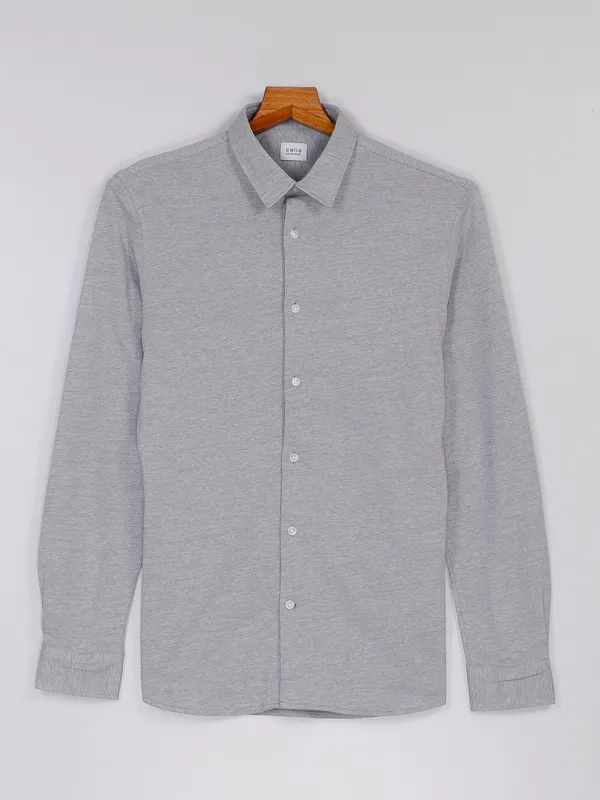 Celio cotton grey full sleeves shirt