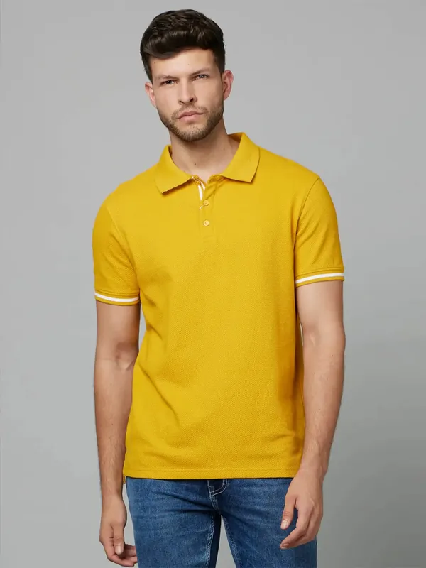 Celio cotton mustard yellow t shirt