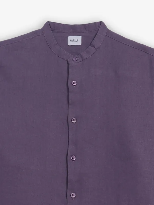 CELIO cotton plain purple shirt