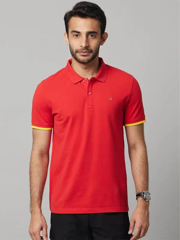 Celio cotton red plain t shirt