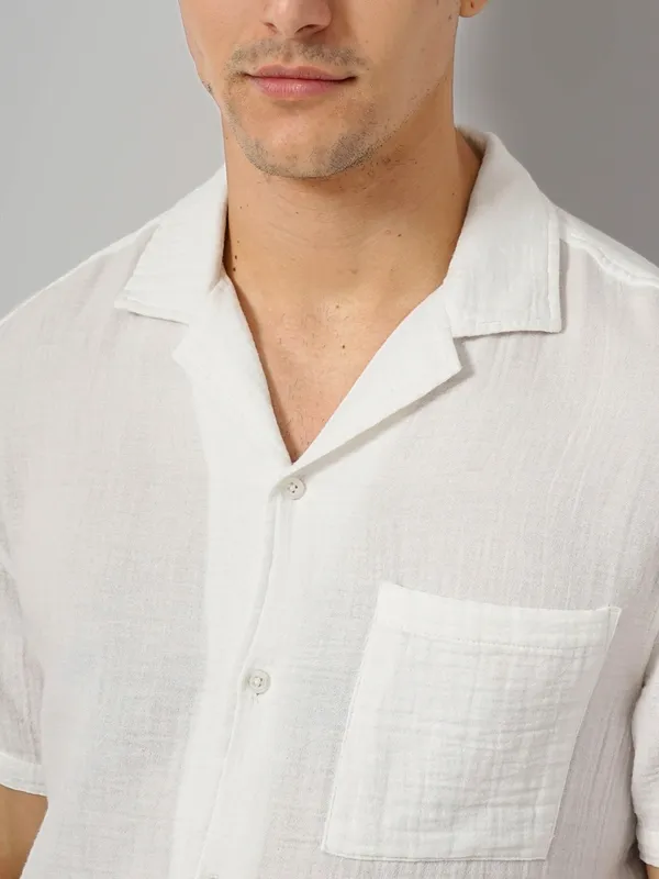 Celio cotton white plain shirt