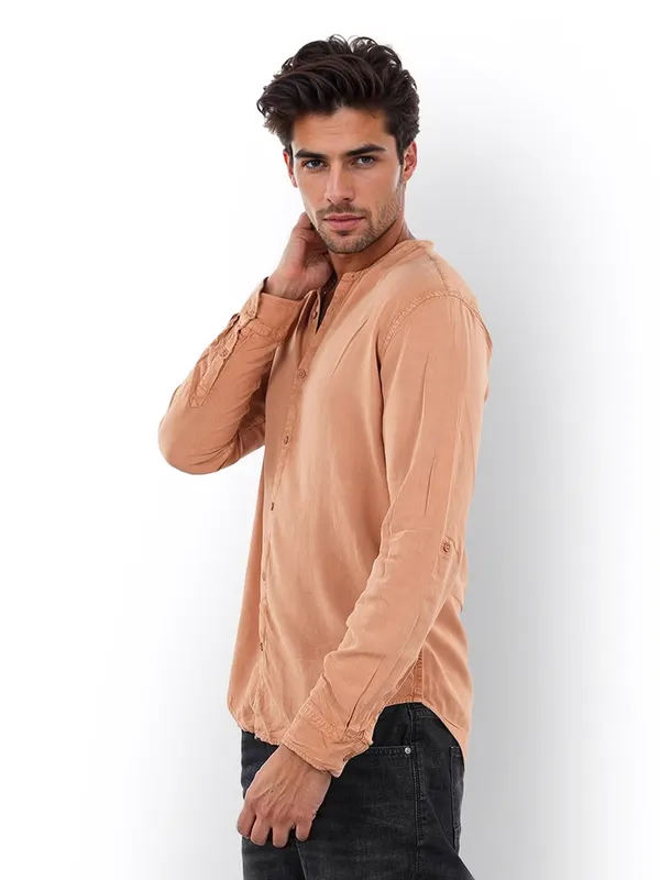 CELIO cream mandarin collar shirt