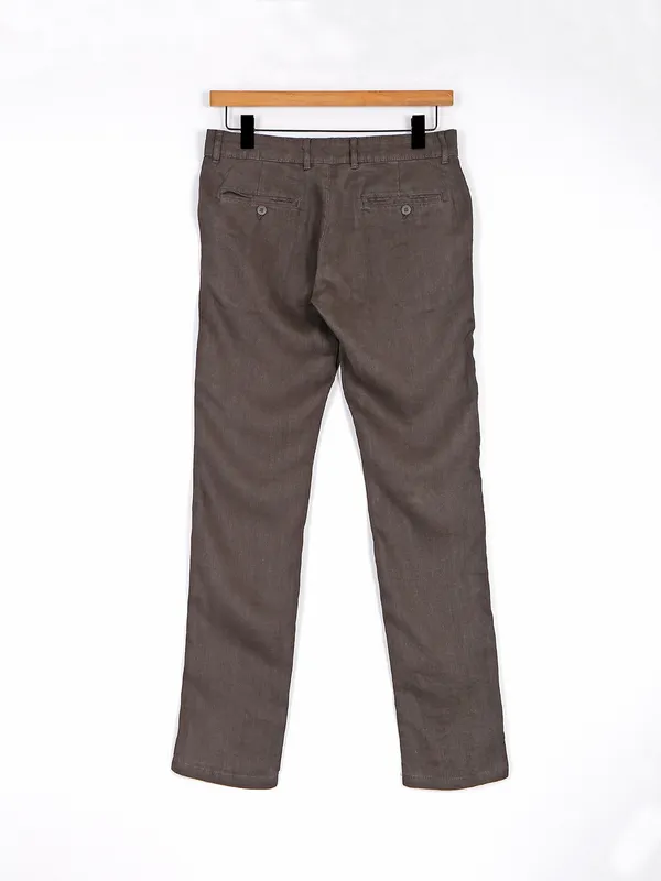 Celio dark brown solid cotton trouser