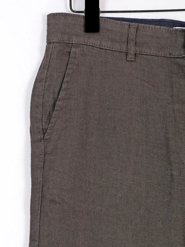 Celio dark brown solid cotton trouser