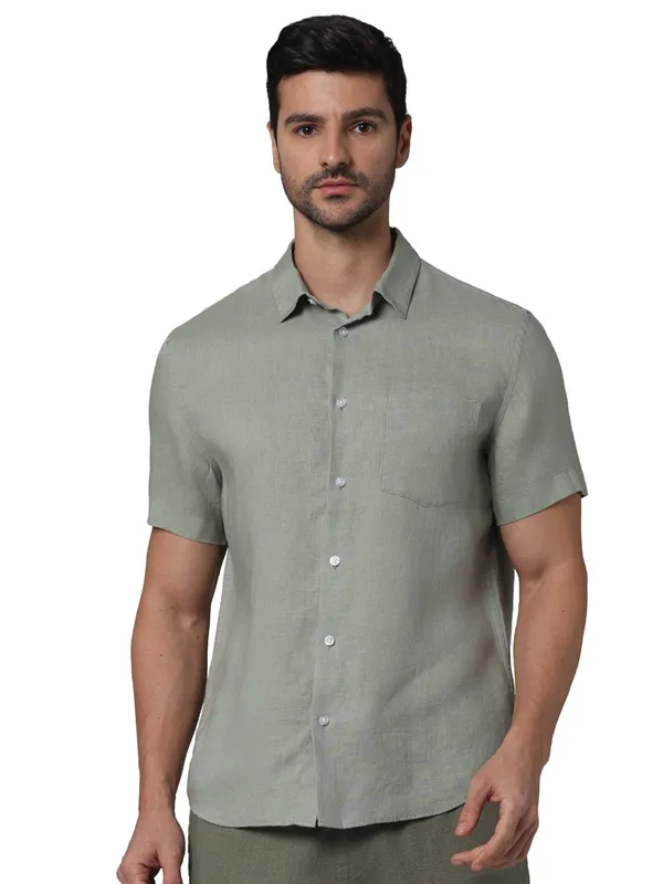 CELIO dusty olive plain linen shirt