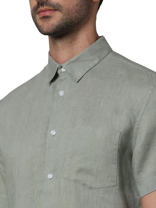 CELIO dusty olive plain linen shirt