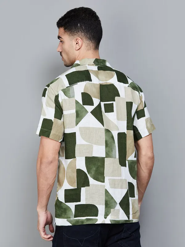 CELIO green printed linen shirt for men