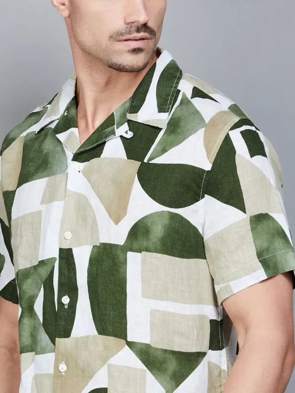 CELIO green printed linen shirt for men