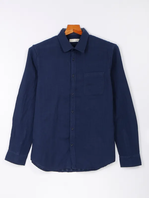 Celio indigo blue cotton casual shirt