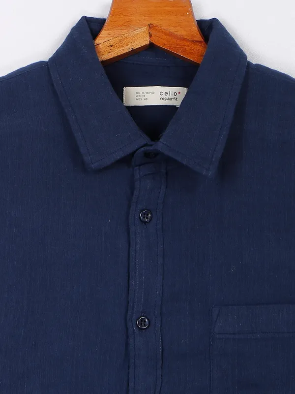 Celio indigo blue cotton casual shirt
