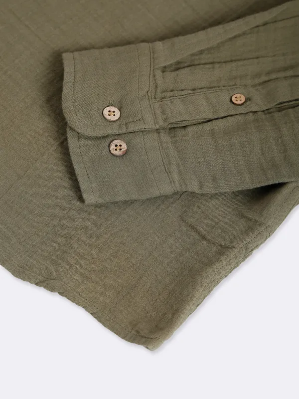 Celio khaki cotton plain shirt