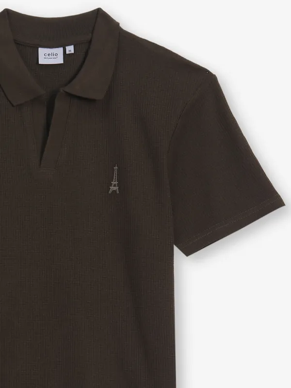CELIO knitted dark olive t-shirt for men