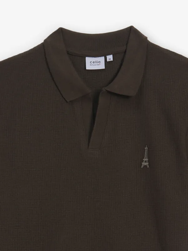 CELIO knitted dark olive t-shirt for men