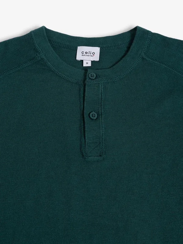 Celio knitted plain dark green t shirt
