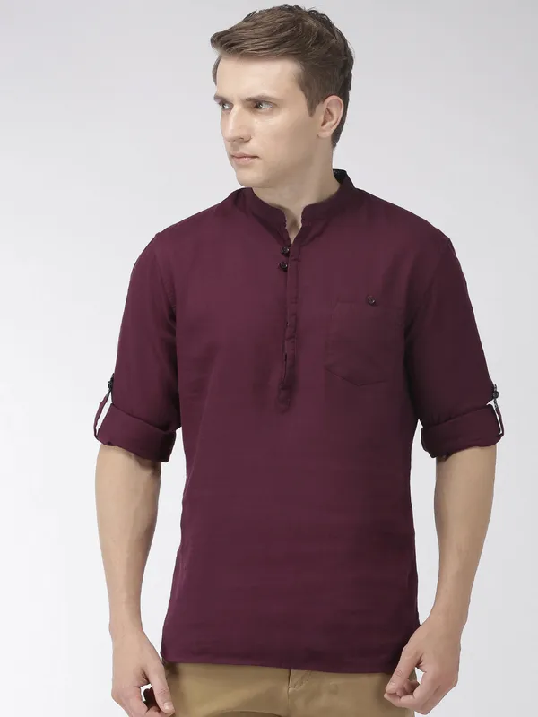 Celio maroon cotton solid mens shirt