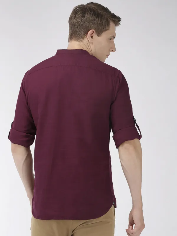 Celio maroon cotton solid mens shirt