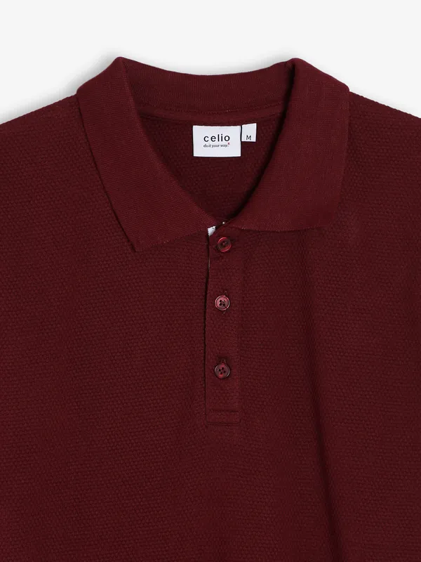 Celio maroon plain polo t shirt