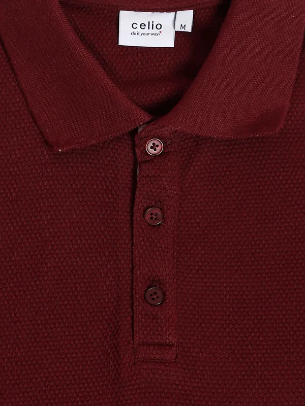 Celio maroon plain polo t shirt