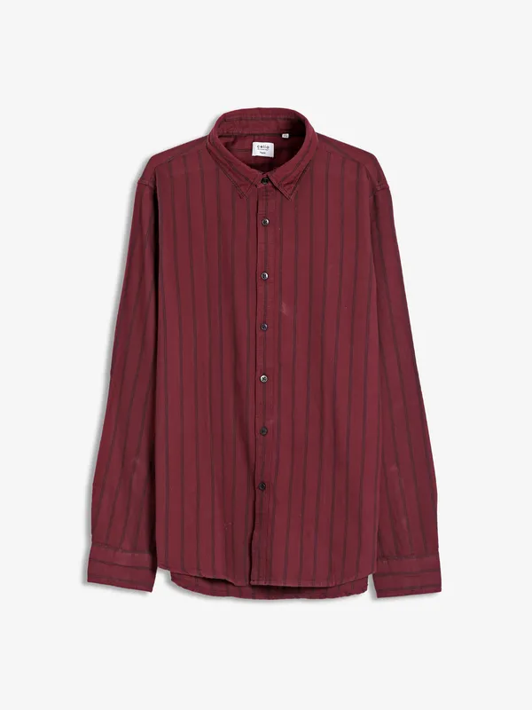 Celio maroon stripe cotton shirt