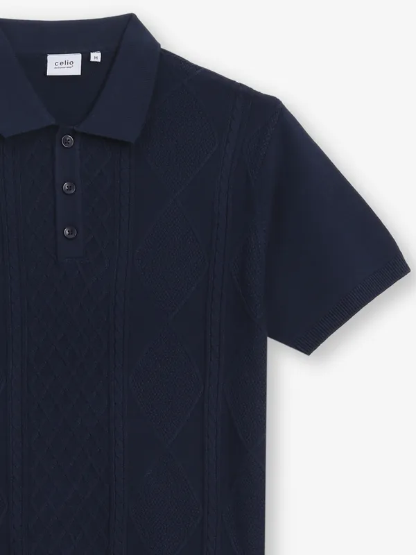 CELIO navy knitted slim fit t-shirt for men