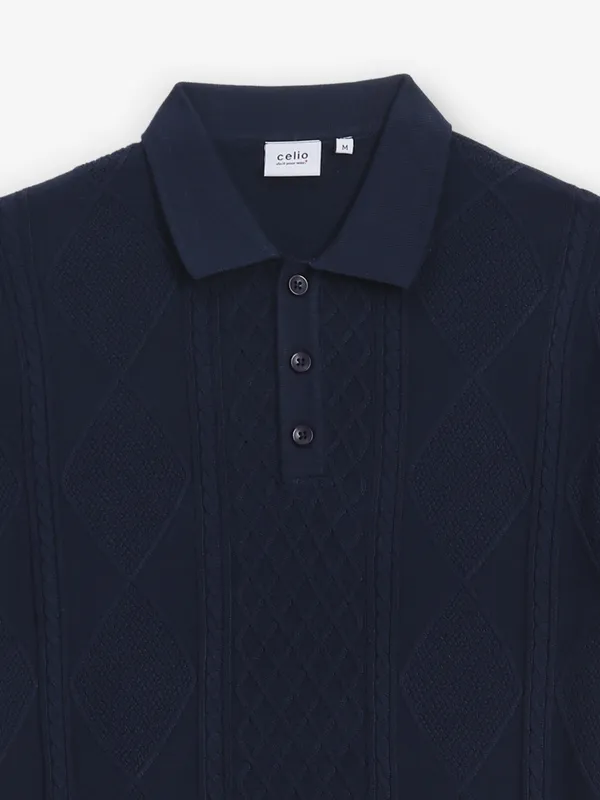 CELIO navy knitted slim fit t-shirt for men
