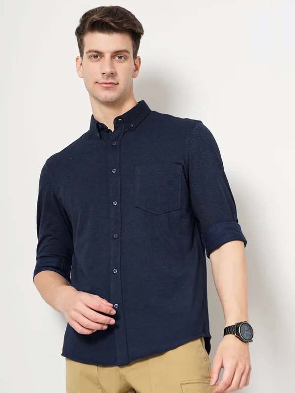 Celio navy plain cotton shirt