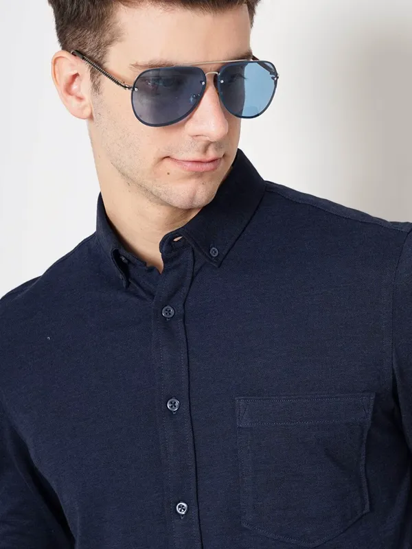 Celio navy plain cotton shirt
