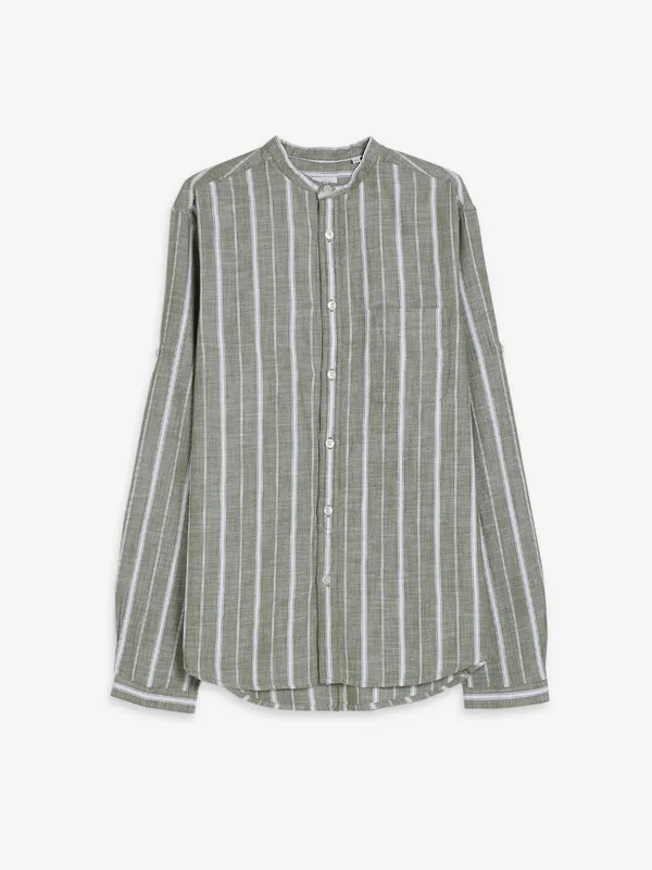 Celio olive linen stripe shirt