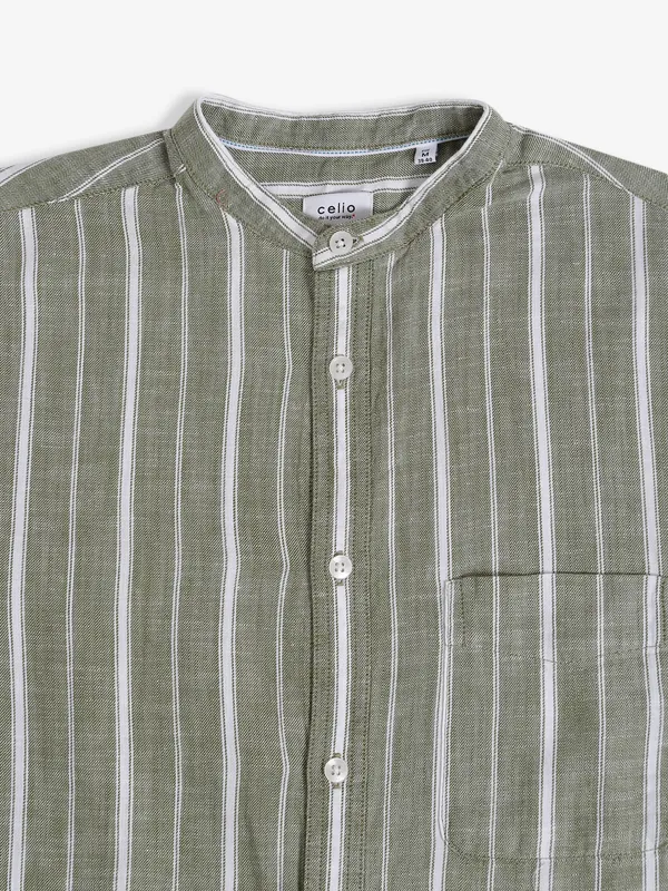 Celio olive linen stripe shirt