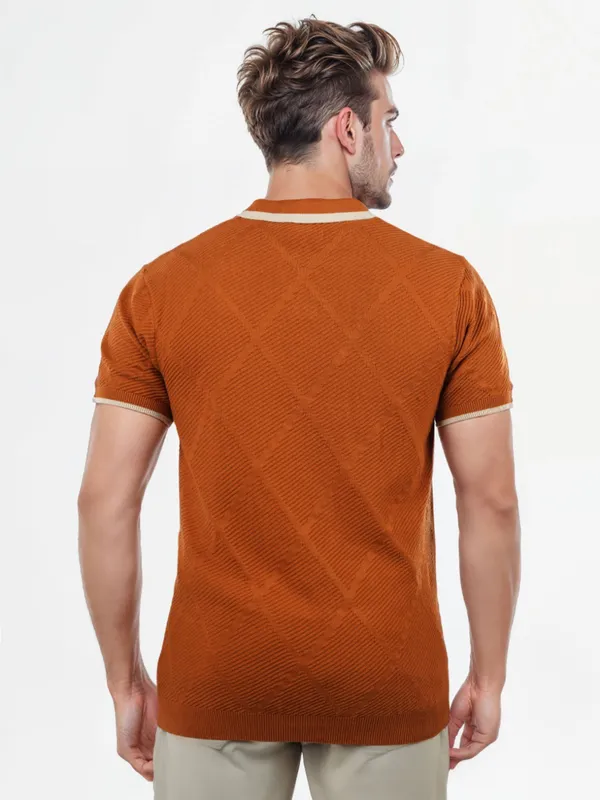 CELIO orange textured mens polo t-shirt