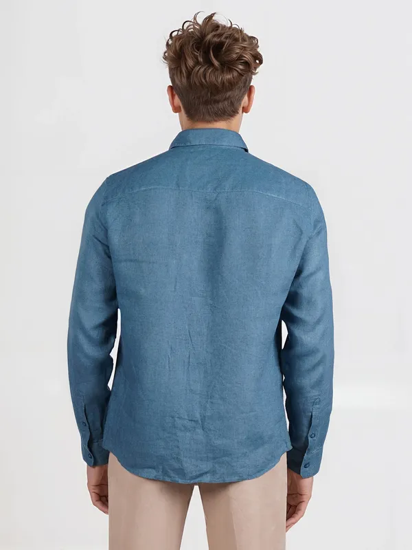 CELIO pastel blue plain linen shirt