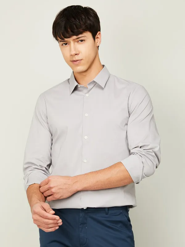 Celio plain light grey cotton shirt