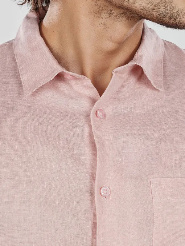 CELIO plain pink cotton slim fit casual shirt