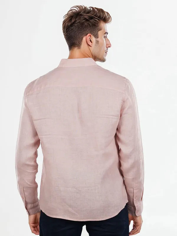 CELIO plain pink cotton slim fit casual shirt