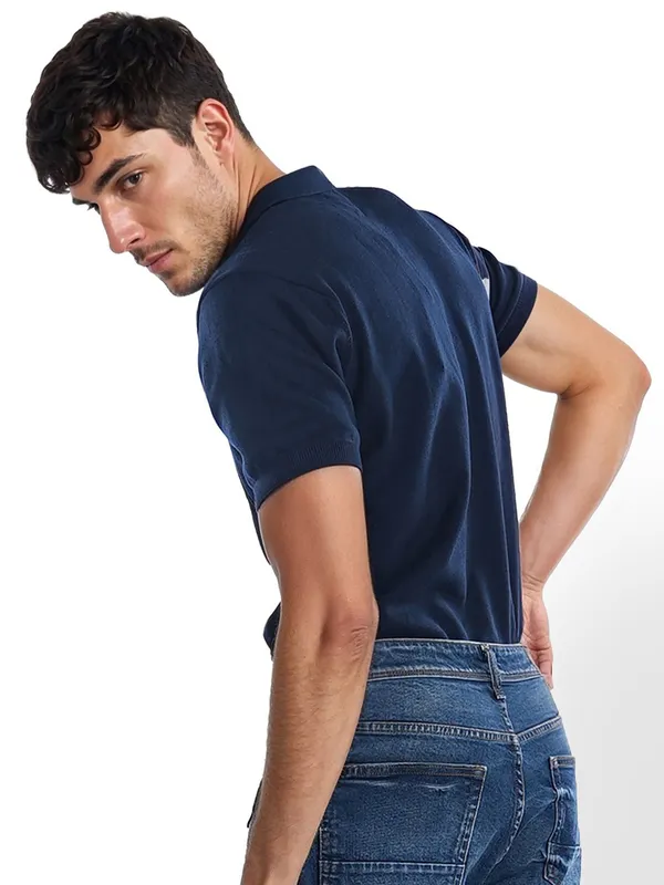 CELIO printed dark blue polo t-shirt for men