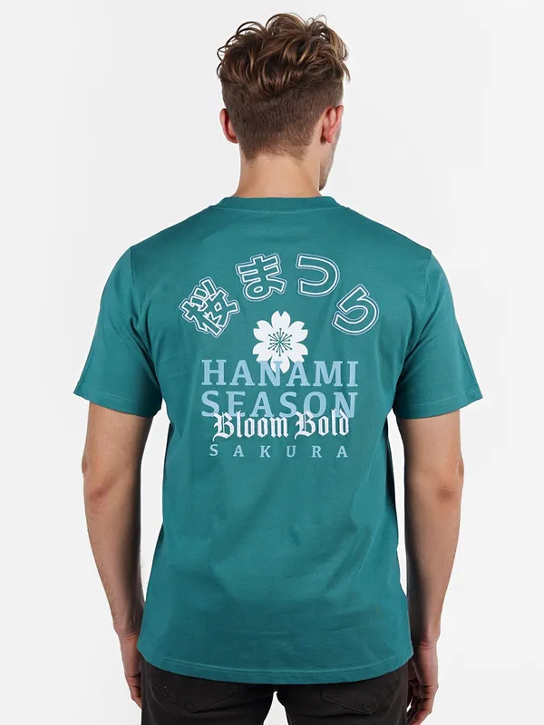 CELIO printed teal blue slim fit mens t-shirt