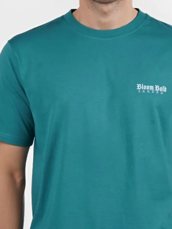 CELIO printed teal blue slim fit mens t-shirt