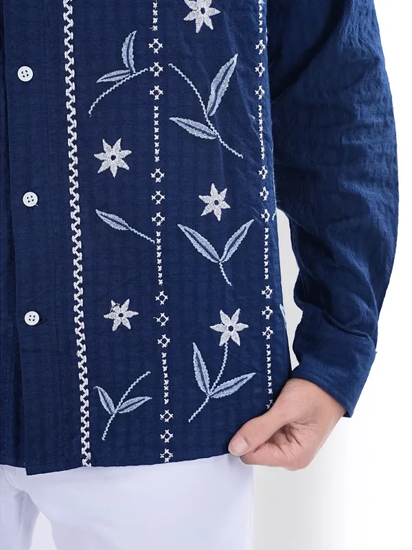 CELIO royal blue embroideried cotton shirt